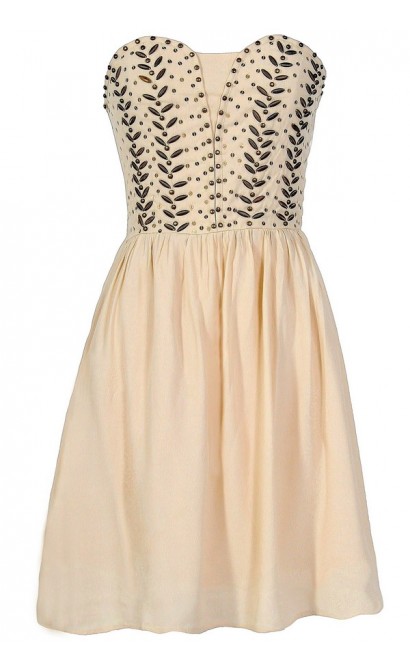 Antique Bronze Embellished Dress in Ivory